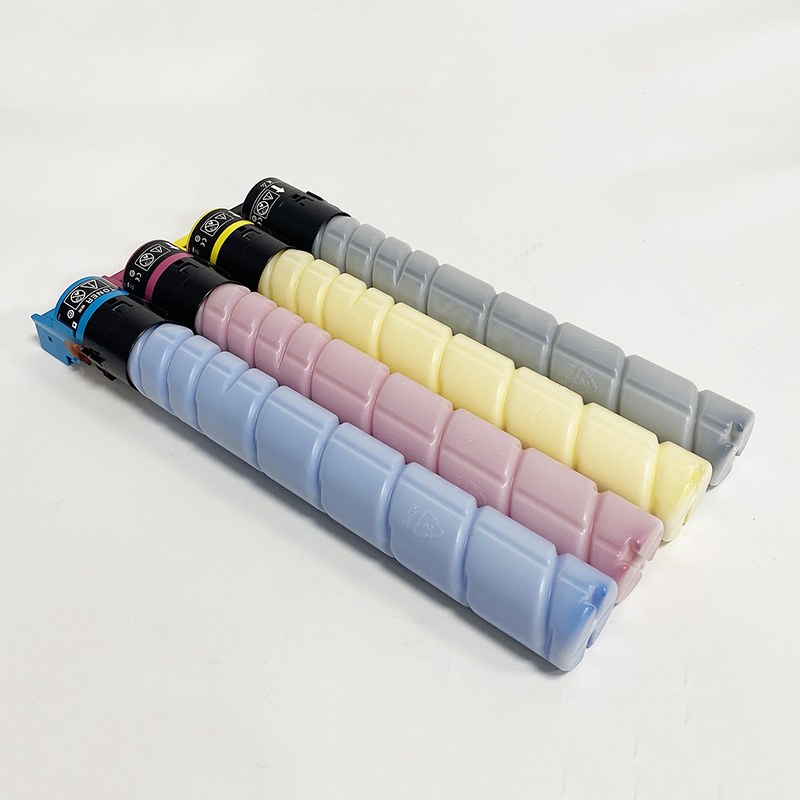 A color toner cartridge set arranged on a clean white background