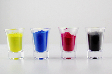Color printing diagnostic workstation with toner cartridges, test sheets, and inspection tools